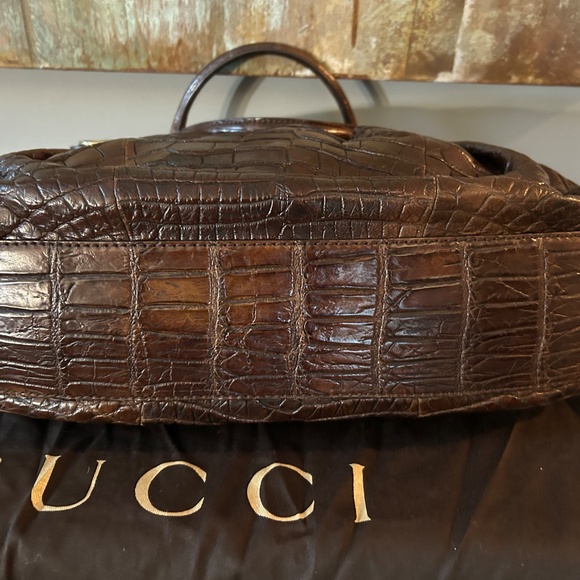 Large genuine crocodile dark cognac Gucci Sukey. Rare! - Picture 8 of 12